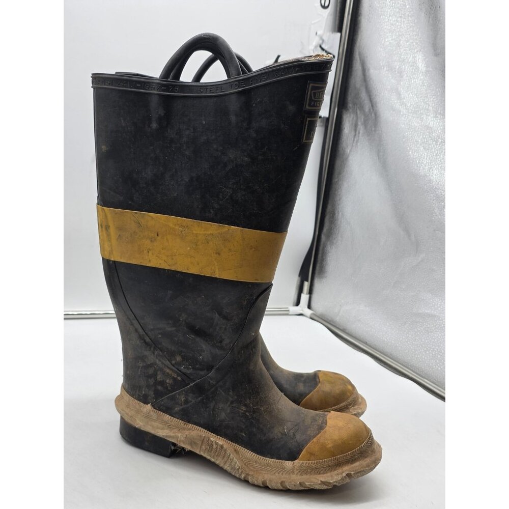 Vintage BF Goodrich Firefighter Boots Mens Size 7 Black Yellow Steel Toe 70s